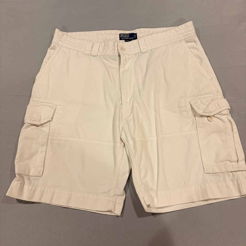 Polo Ralph Lauren Mens White Cotton Cargo Shorts Size 40 Classic Utility Preppy